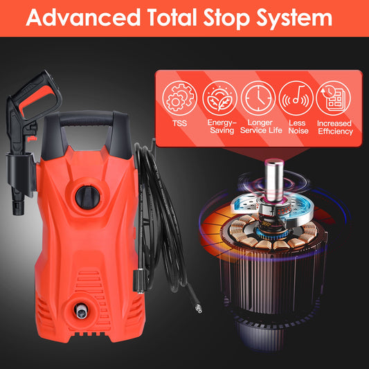 1Pc Electric High Pressure Washer 1740PSI Powerful Car Washer Pressure Cleaner With Adjustable Spray Nozzle Soap Dispenser IPX5 Waterproof For Patio Garden Driveway
