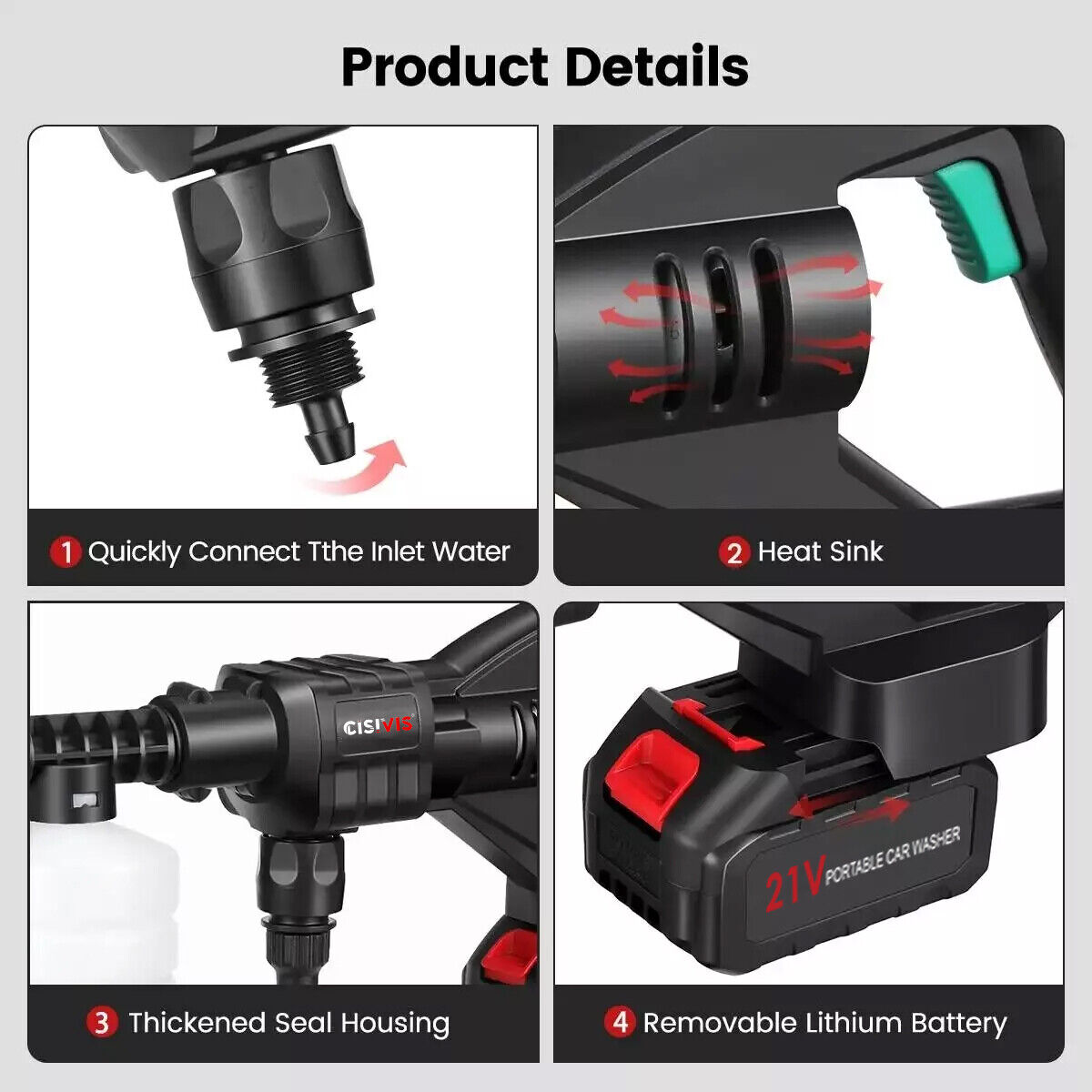 Portable Cordless Car Pressure Washer Water High Jet Wash Cleaner Gun And 2 Battery