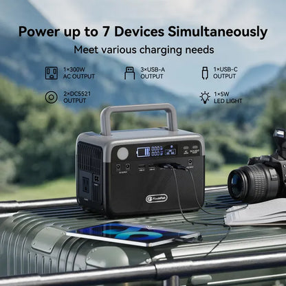 Flashfish 300W Power Station + 60W Solar Panel 230.4Wh LiFePO4 (Peak 600W) Solar Generator AC Outlets Portable Power Station,Power Bank, Battery Backup For Hurricane Emergency/Outdoor Camping