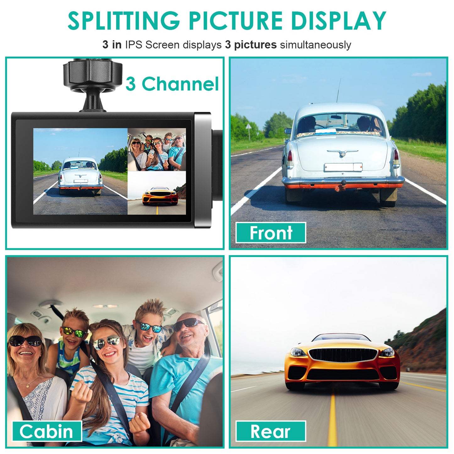 2K Car DVR 3 Channel Dash Cam Camcorder Camera Recorder With 140 Degree Angle GPS WiFi Night Vision G-sensor Loop Recording Parking Monitor