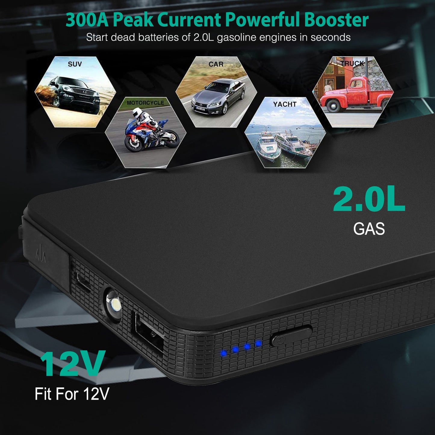 12V Car Jumper Starter 400A Peak 20000mAh Battery Charger Power Bank Portable Power Booster Battery With 3 Flashlight Modes