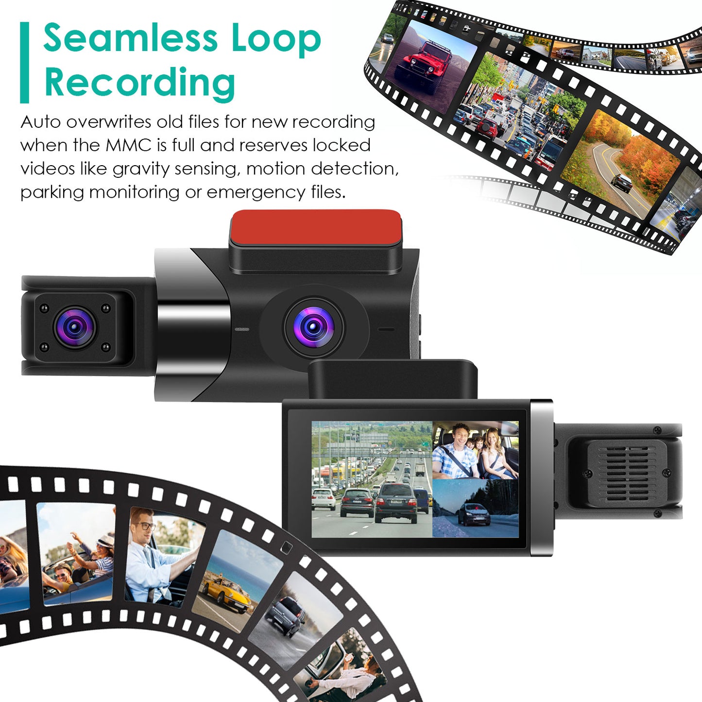 2K Car DVR 3 Channel Dash Cam Camcorder Camera Recorder With 140 Degree Angle GPS WiFi Night Vision G-sensor Loop Recording Parking Monitor